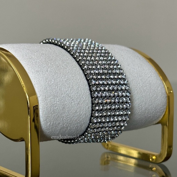 SOLD - Swarovski Crystal Mesh 9 Row Silver Tone Statement Bracelet Daniel Paris - Picture 2 of 10